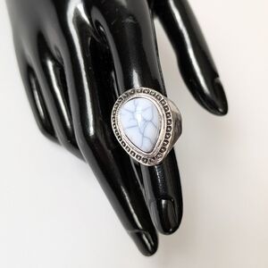 Boho White Howlite Teardrop Statement Ring Silver Tone Size 6 Bohemian Festival